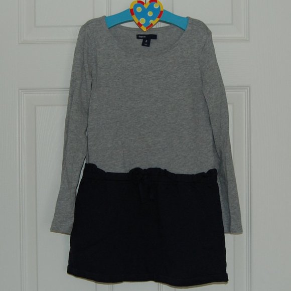 GAP Girls Size S (6-7), Long Sleeve Cotton Dress, Gray (Top) & Navy (Skirt) - Picture 2 of 6